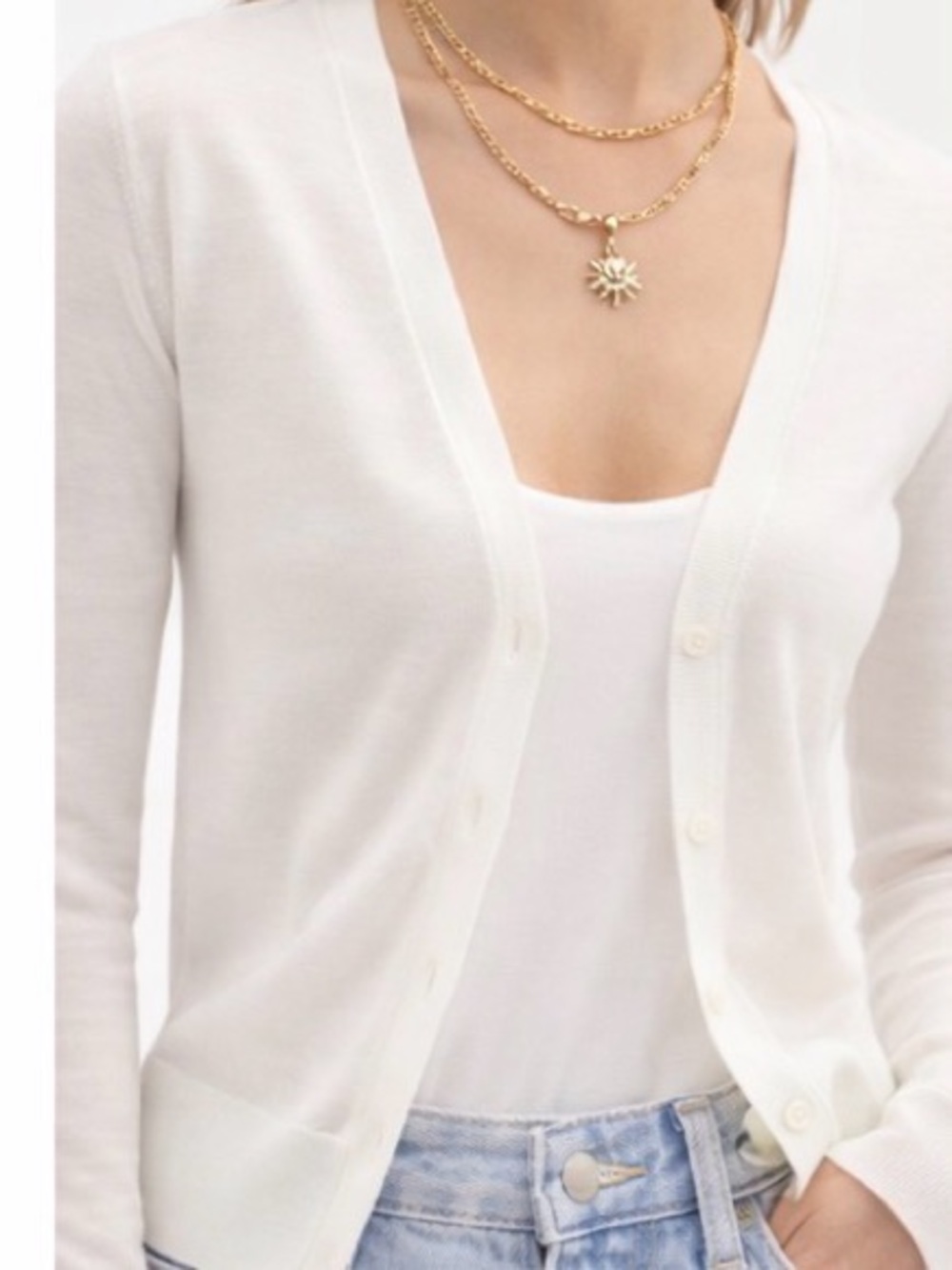 Ivory V Neck Cardigan Sweater Lightweight Soft Layering Minimal Chic